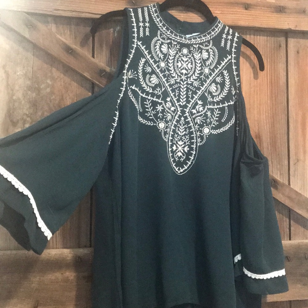 Dark green embroidered top